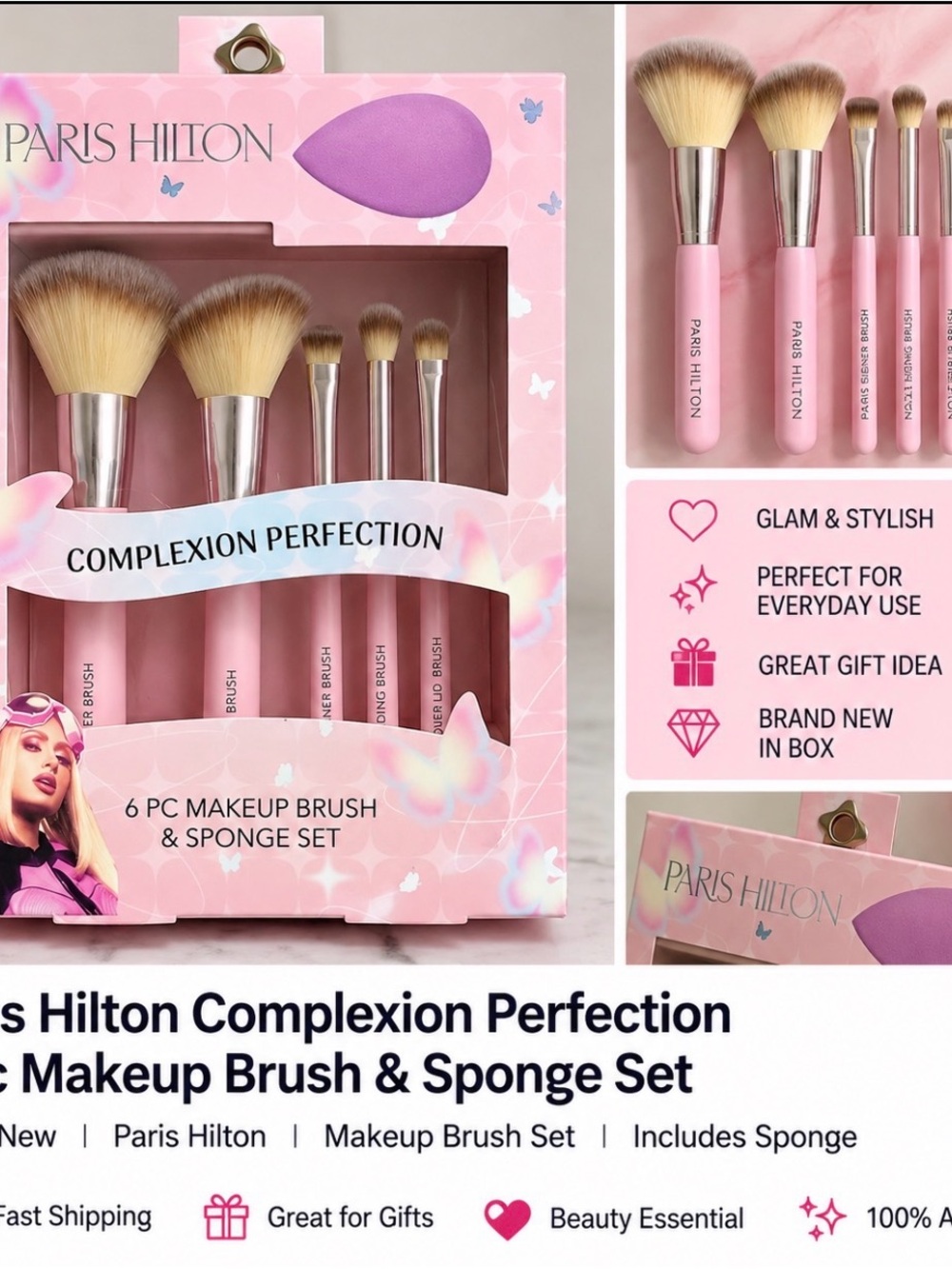 Paris Hilton Pink 6-Piece Makeup Brush and Sponge Set